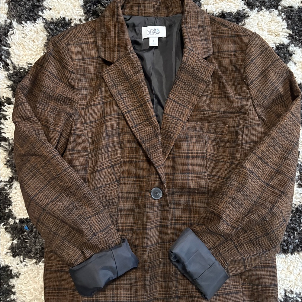Croft & Barrow Brown Blazer Classic Plaid Design